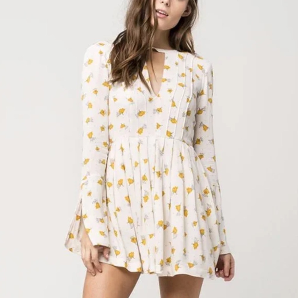Free People Tegan Printed Mini Dress In Ivory